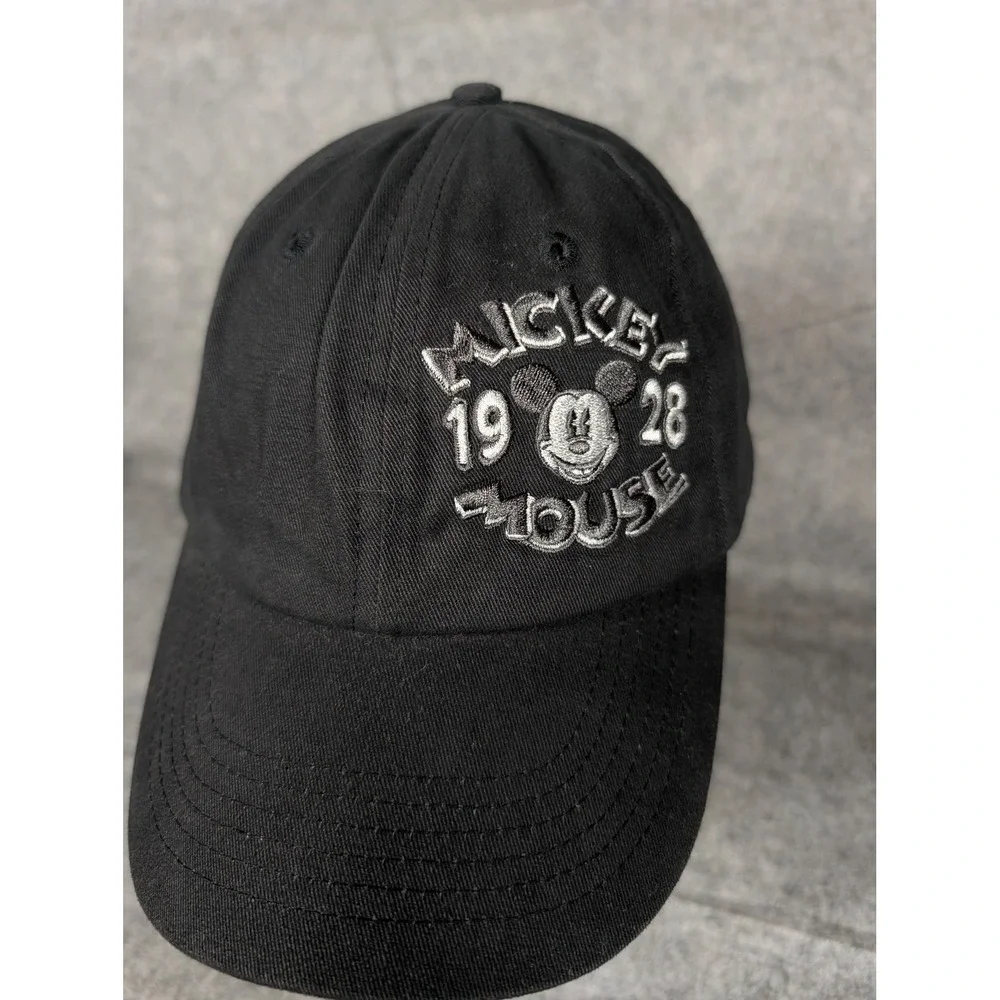 Disney Mickey Mouse 1928 Embroidered Baseball Cap Black Adjustable Dad Hat Mens‎